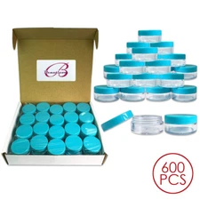 600 Pieces 10G/10ML Round Cosmetic Cream Clear Plastic Sample Pot Jars Teal Lids