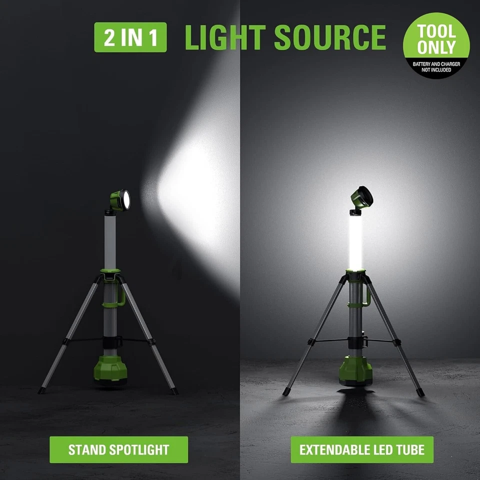Greenworks 24V Work Light with Tripod Stand Max 2200 Lumens 4 Modes Extendable - Image 2 of 4