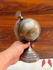 9"Antique Vintage World Map Sphere Full Brass Desk Globe Table Top Home Decor