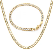 4MM Diamond-Cut Curb Cuban Necklace Bracelet Set Gold Filled Jewelry WOMEN MEN