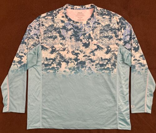 HUK Mens Aqua Blue Icon X Tide Change Fade Performance Fishing Shirt Shirt 2XL - Picture 2 of 7