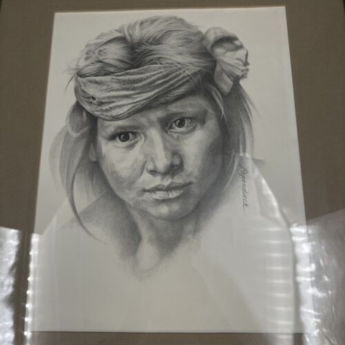 Vintage Papendieck Original Drawing Native American Boy Art Portrait Framed - Picture 2 of 8