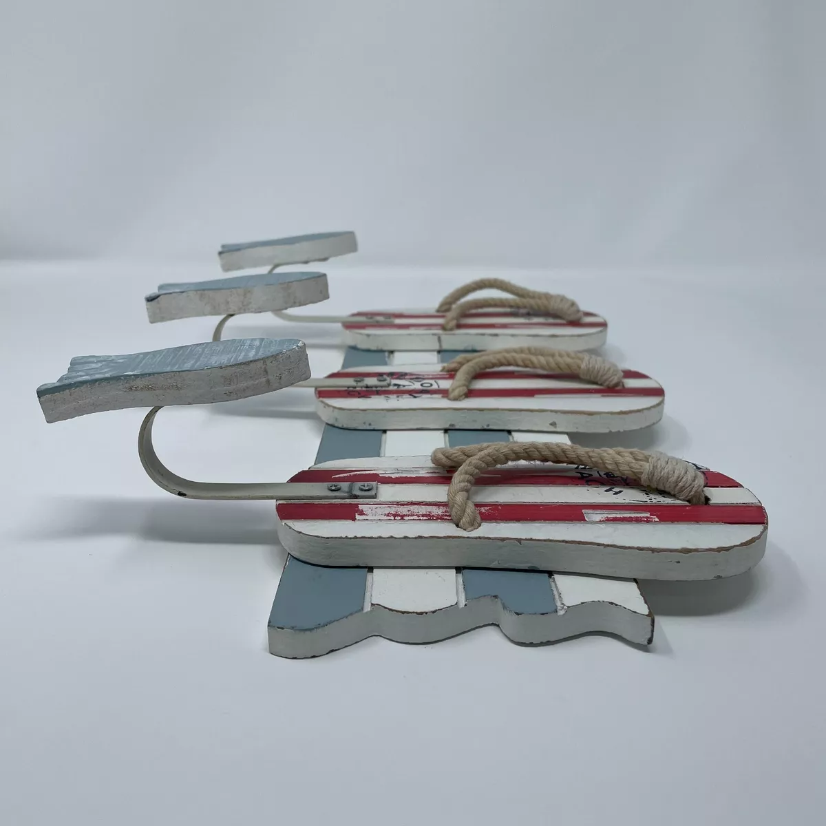 Nautical Theme Flip Flop Sandal Wall Hanging Triple Fish Hook Rack Towel Ocean