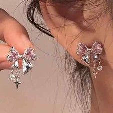 Chic Sparkling Bow Stud Earrings - White K Plated, Perfect for Birthday