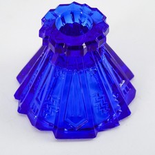 Smith Glass Cobalt Blue Single Candle Holder with Geometric Pattern 4"