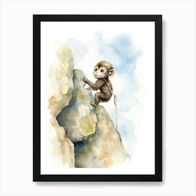 Monkey Painting Rock Climbing Water Framed Wall Art Poster Canvas Print Picture