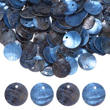 80-Pack Natural Flat Round Seashells, 15mm Drop Charm Beads Blue 
