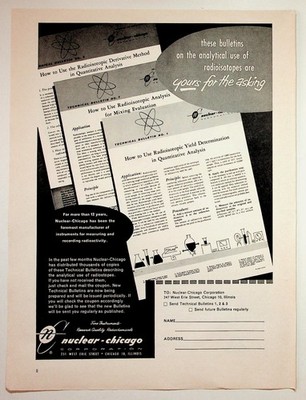 Nuclear-Chicago Vintage Science Atomic Technical Bulletin Ad Print 1950s 1960s