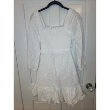Veronica Beard White Eyelet Smocked Square-Neck Dress size 2 EUC