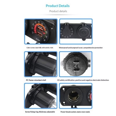 12V 24V Input Double USB Chargers Outlet Panel for Car and Boats Feature 4.8A