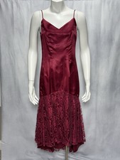 Vtg Glenrob Burgundy Formal Gown Prom Dress 1980s Size 7/8 Taffeta Lace Satin