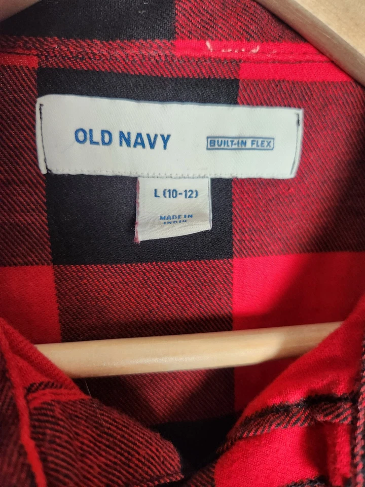 Camisa Old Navy Negra Roja Búfalo A Cuadros Abotonada Niñas Grande 10 12 Foto 2 de 4
