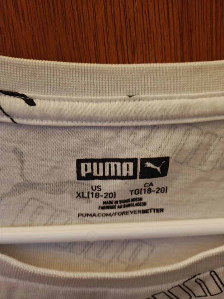 Puma молодежи XL 18-20 Puma усиленный все над белый с черным логотипом футболка чистый - Изображение 3 из 3