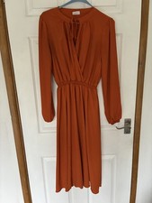 VILA western boho Midi Dress EU36 UK8 10 rust terracotta Orange Prarie style 
