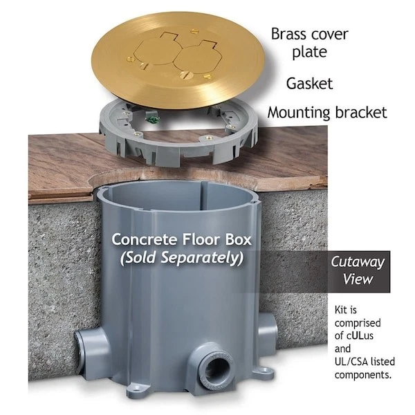 Крышка коробки Raco Rac5500kit, тип напольной коробки, 2 штуки, латунь, одна розетка - Изображение 3 из 4