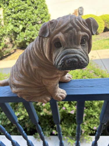 Vintage Shar Pei Puppy Dog Statue Figurine Outdoor Garden Decor 12" Resin