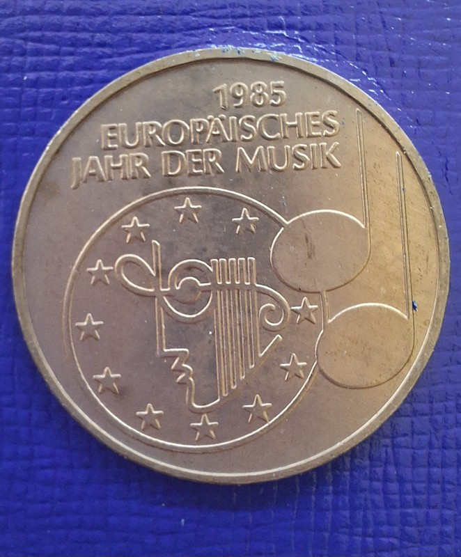 1985 F Germany 5 Mark European Year of Music KM# 162 
