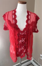 VTG 80s RED Lace Lingerie High cut Teddy Bodysuit Nylon + BED JACKET SZ M