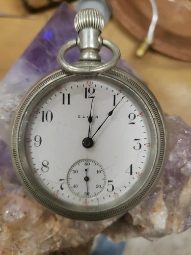 Antique  ELGIN Gents Nickel Silver Pocket Watch "WORKING" 15 Jewels.