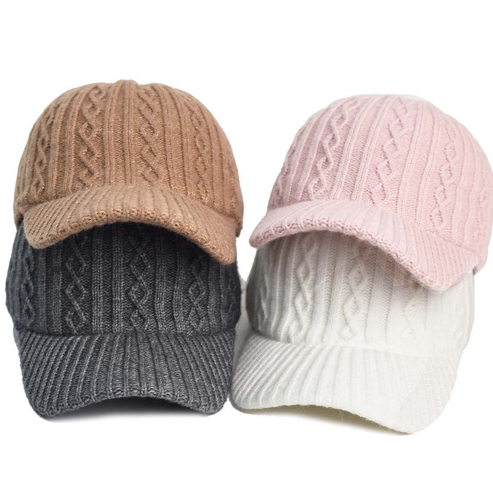 Mujeres Gorra de Béisbol Tejida Invierno Cálido Gorro Sombrero con Ala Exterior Ajustable Foto 3 de 4