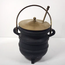 Vintage Antique Fire Starter Cast Iron Brass Cauldron Smudge Pot With Wand