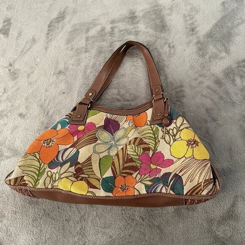 Fossil Lazar Floral Tote Purse Handbag Boho Bohemian Brown