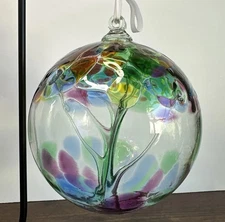 6" Kitras Art Glass - Tree of Enchantment Life - Hand Blown hanging Orb Ornament