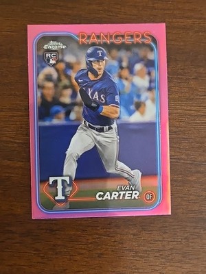 2024 Topps Chrome Evan Carter (RC) Pink Refractor #136 Texas Rangers