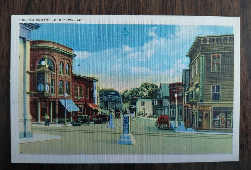 Old Town Maine Folsom Square Vintage Linen Postcard By Tichnor Brothers 