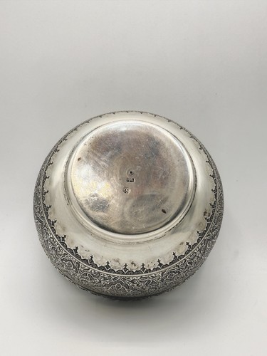 Antique Persian 84 Zolotnik Silver Bowl Hand-Chased Floral Engraving Circa 1900 - Picture 4 of 9