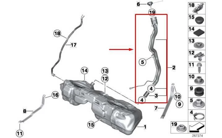 2013-2016 BMW 328I xDrive SULEV 2L Fuel Filler Neck Tube Pipe 16117483168 OEM - Image 2 of 4