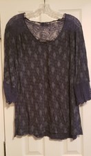 Ruby Rd Blue Print Top w/Lace Trim - Size 3X - 3/4 Sleeves