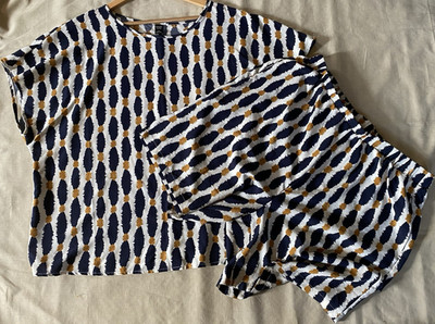 Emery Rose Plus Size 2XL Shorts Set Matching 2 pc Blue Gold Abstract Geometric 