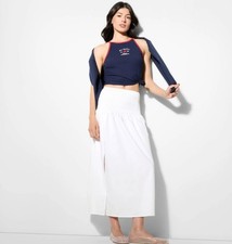 NWT Wild Fable sz S White Smocked Waist Maxi Skirt Long Side Slit Boho X87