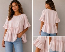 Wiya Babydoll-Oberteil Bluse ROSÉ Rüschen R...