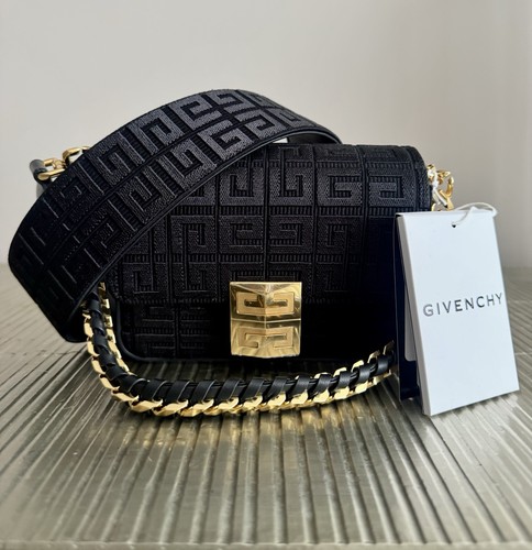 NWT Givenchy Canvas Woven Logo Embroidered 4G Small Bag With Chain Black $2150
