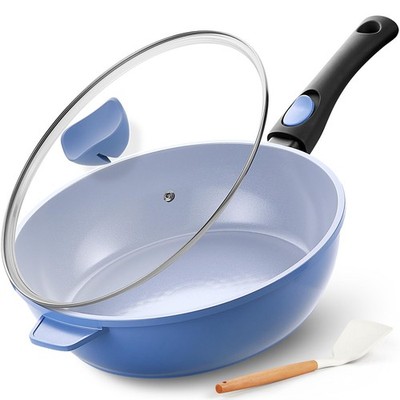 11 Inch 4Qt Ceramic Nonstick Deep Frying Pan with Lid Detachable Handle