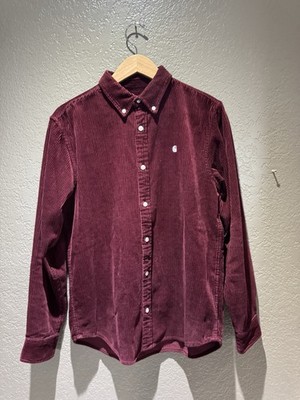 Carhartt Corduroy Button Up Thick Burgundy Maroon Men Small Faded Good Condition
