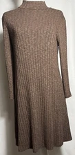 Michael Stars Los Angeles Sweater Dress M -Ribbed Jasper Mock Neck Swing Brown