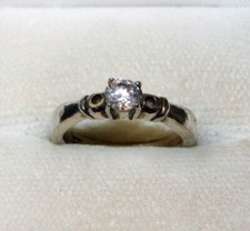 Vintage Sterling Silver Dainty Solitaire Engagement style CZ sz 4.5 Ring 11c 85