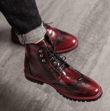 Stivaletti eleganti stringati punta alare intagliati brogue ballerine creeper moda uomo festa