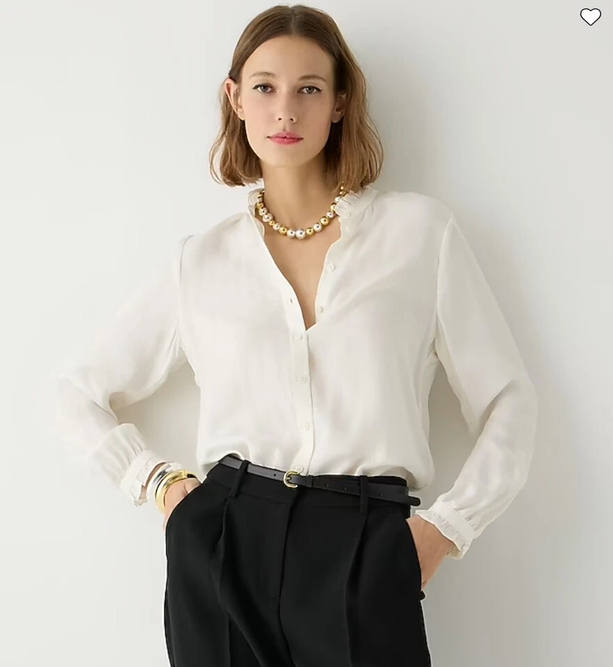NWT Jcrew Drapey band-collar shirt with ruffle cuffs XXS