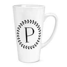 Letter P Floral Wreath Alphabet 17oz Large Latte Mug Cup - Flowers