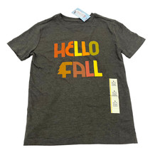 Cat Jack Boys Size S 6/7 'Hello Fall' Autumn Short Sleeve T-Shirt Charcoal