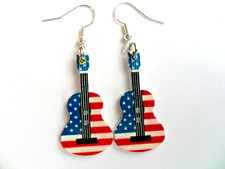 New Unusual Wood Guitar USA Flag  North America  Pair of  Earrings