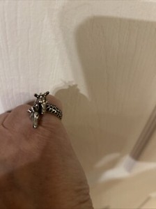 Sterling Silver Two 2 3D Giraffe Hugging Ring Size 4.75ish