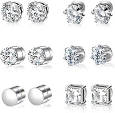 6 Paia Orecchini Magnetici Uomo, Orecchini Finti Uomo, Orecchini Uomo Calamita, 