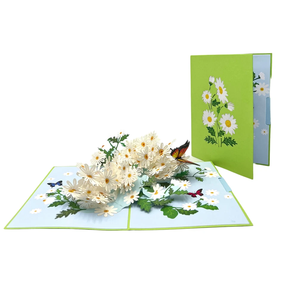 Pop Up Greeting Card White Daisy Field Blooming Flower Birthday Thank You Gift - Image 2 of 4