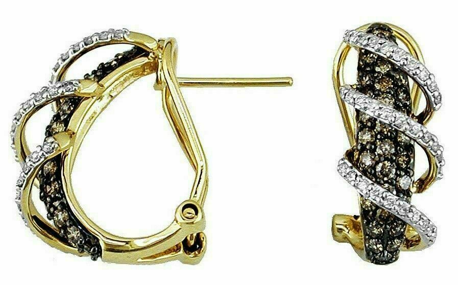 ORECCHINI CLIP ON ORO GIALLO 14K DIAMANTE BIANCO E MOKA 1 09 CT 3D MULTI FILA