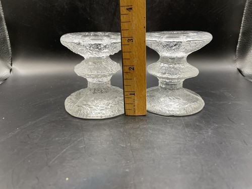 Pair Iittala Finland Glass Festivo 1 Ring Candlestick Candle Holders Signed TS - Picture 2 of 7